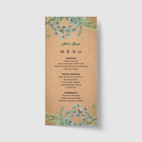 Cardápio / Menu personalizado casamento e festas 10cm x 21cm