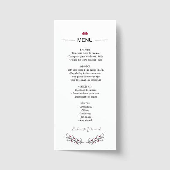 Cardápio / Menu personalizado casamento e festas 10cm x 21cm