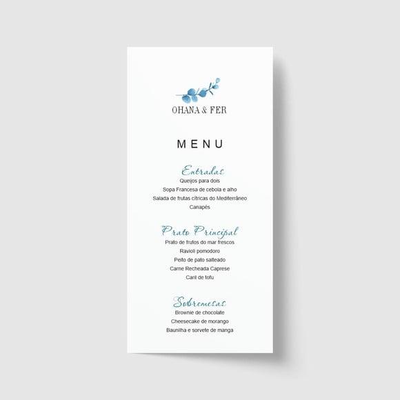Cardápio / Menu personalizado casamento e festas 10cm x 21cm