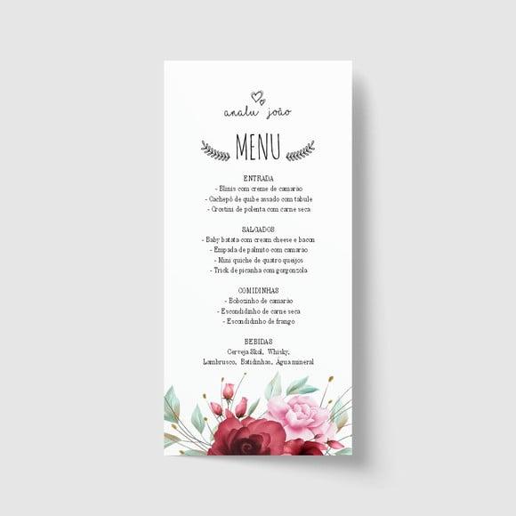 Cardápio / Menu personalizado casamento e festas 10cm x 21cm
