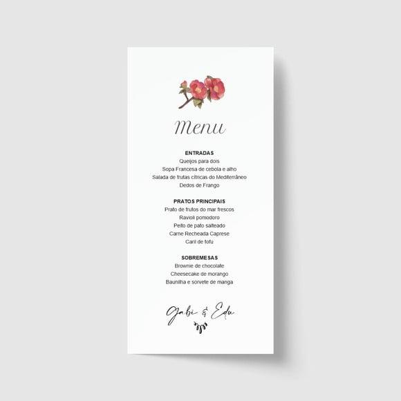 Cardápio / Menu personalizado casamento e festas 10cm x 21cm