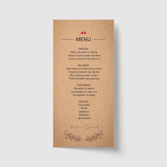 Cardápio / Menu personalizado casamento e festas 10cm x 21cm