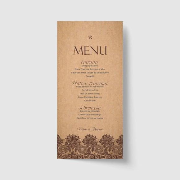 Cardápio / Menu personalizado casamento e festas 10cm x 21cm