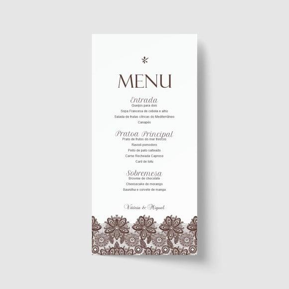 Cardápio / Menu personalizado casamento e festas 10cm x 21cm