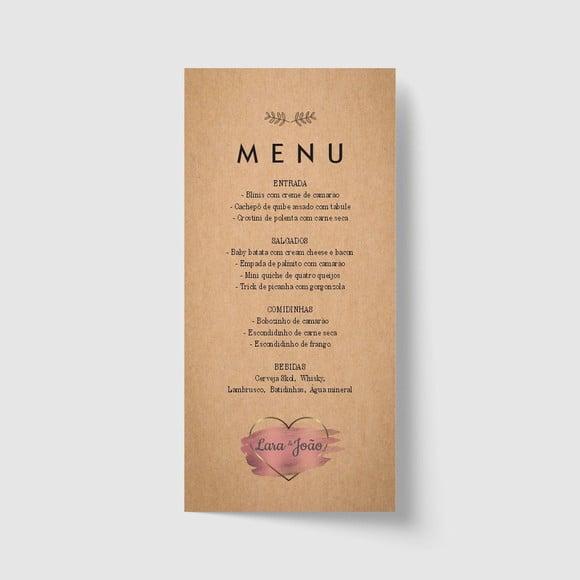 Cardápio / Menu personalizado casamento e festas 10cm x 21cm