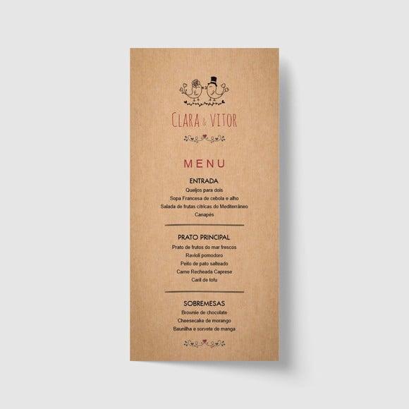 Cardápio / Menu personalizado casamento e festas 10cm x 21cm