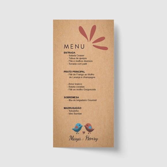 Cardápio / Menu personalizado casamento e festas 10cm x 21cm