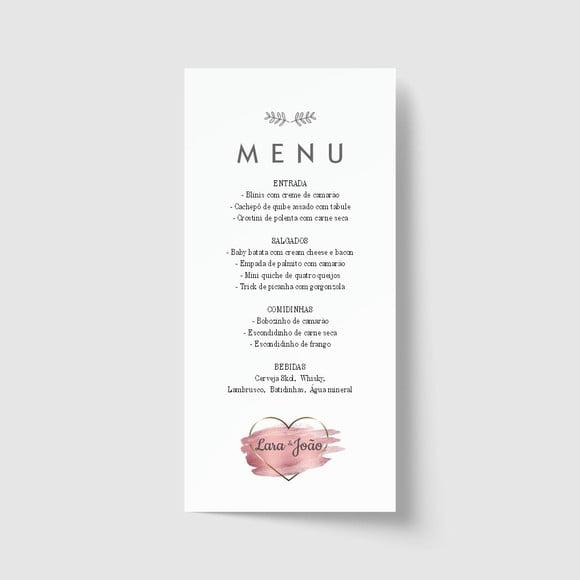 Cardápio / Menu personalizado casamento e festas 10cm x 21cm