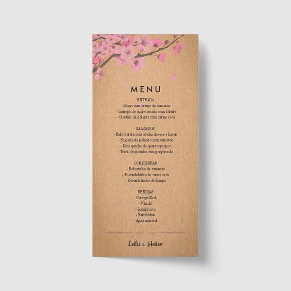 Cardápio / Menu personalizado casamento e festas 10cm x 21cm