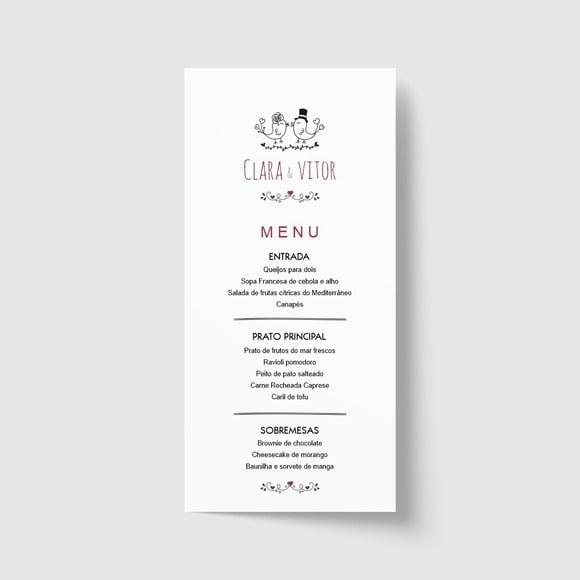 Cardápio / Menu personalizado casamento e festas 10cm x 21cm