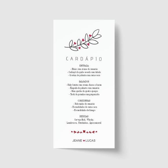 Cardápio / Menu personalizado casamento e festas 10cm x 21cm