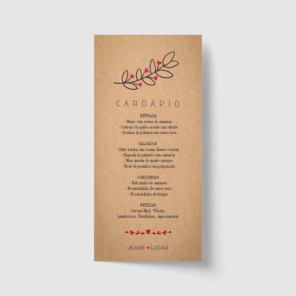Cardápio / Menu personalizado casamento e festas 10cm x 21cm