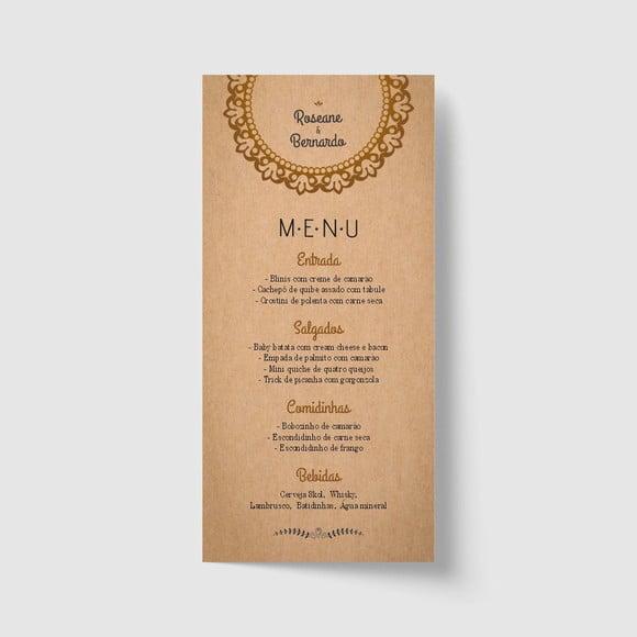 Cardápio / Menu personalizado casamento e festas 10cm x 21cm