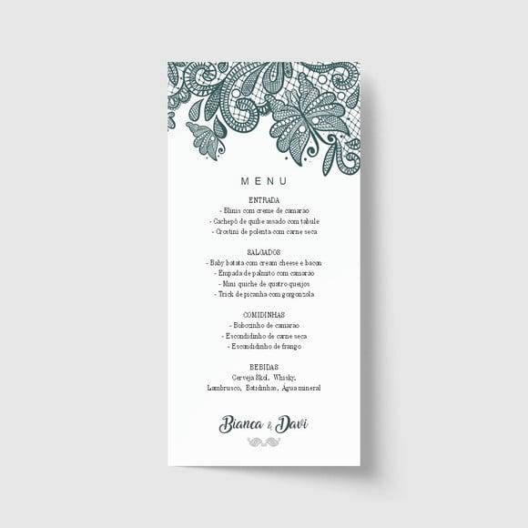 Cardápio / Menu personalizado casamento e festas 10cm x 21cm