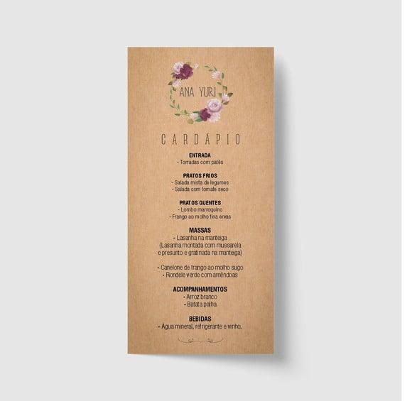 Cardápio / Menu personalizado casamento e festas 10cm x 21cm