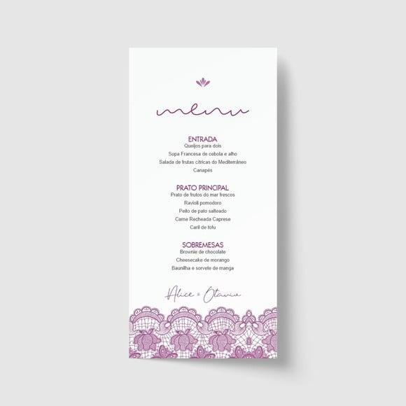 Cardápio / Menu personalizado casamento e festas 10cm x 21cm