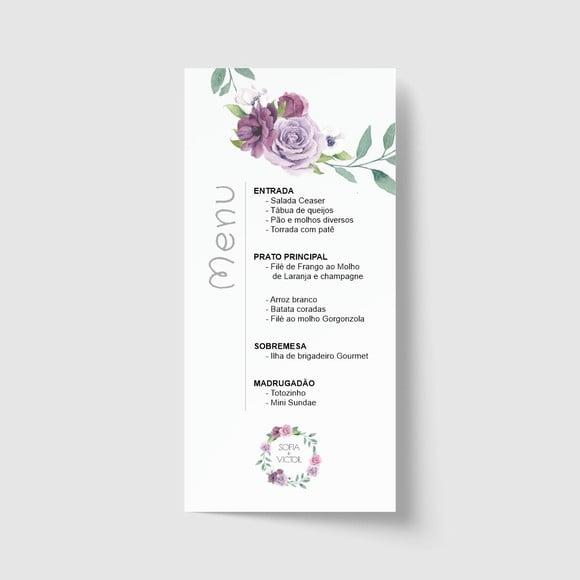 Cardápio / Menu personalizado casamento e festas 10cm x 21cm