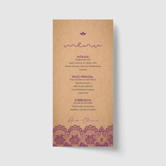 Cardápio / Menu personalizado casamento e festas 10cm x 21cm