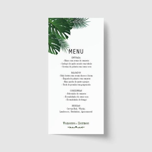 Cardápio / Menu personalizado casamento e festas 10cm x 21cm
