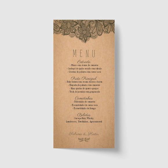 Cardápio / Menu personalizado casamento e festas 10cm x 21cm