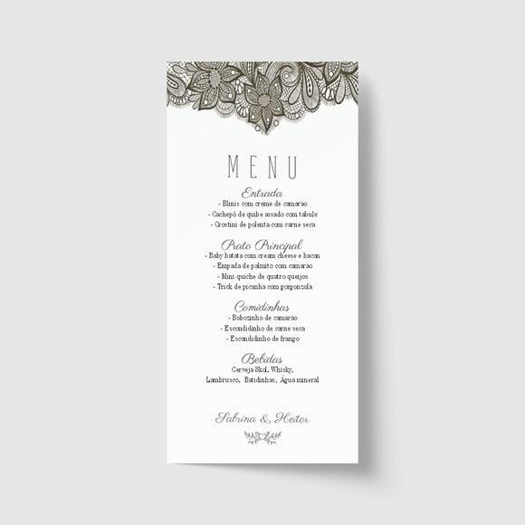 Cardápio / Menu personalizado casamento e festas 10cm x 21cm