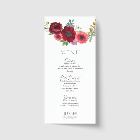 Cardápio / Menu personalizado casamento e festas 10cm x 21cm