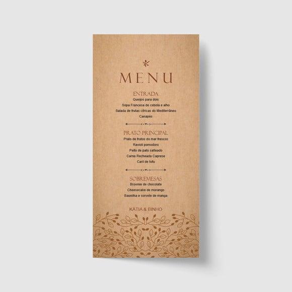 Cardápio / Menu personalizado casamento e festas 10cm x 21cm
