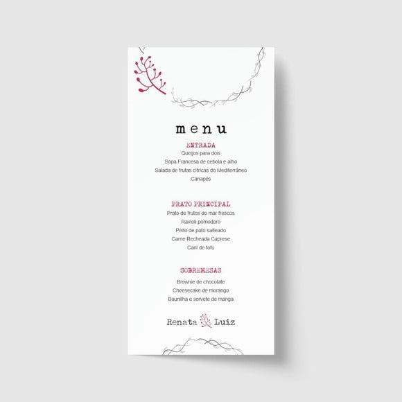 Cardápio / Menu personalizado casamento e festas 10cm x 21cm