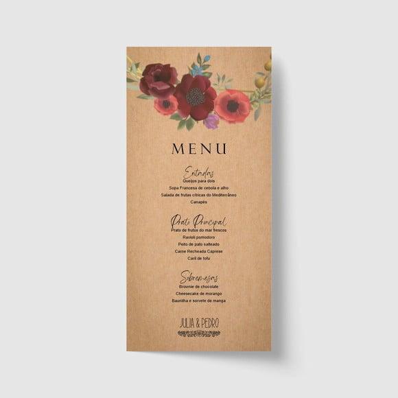 Cardápio / Menu personalizado casamento e festas 10cm x 21cm