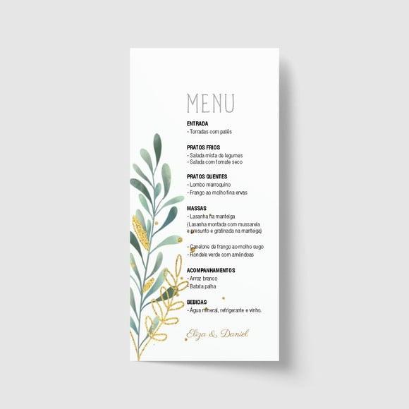 Cardápio / Menu personalizado casamento e festas 10cm x 21cm