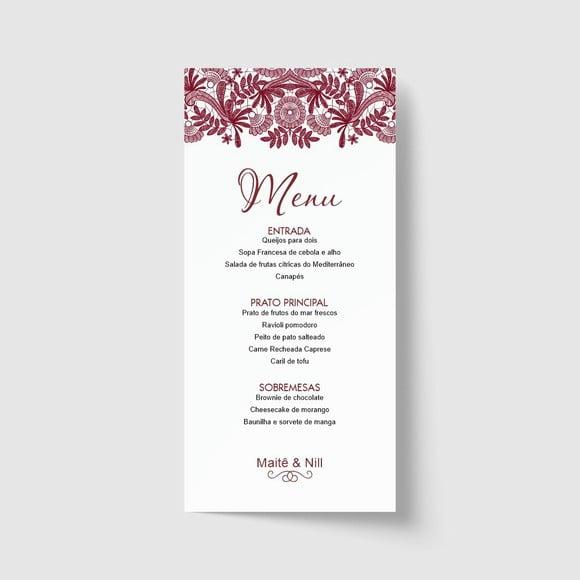 Cardápio / Menu personalizado casamento e festas 10cm x 21cm