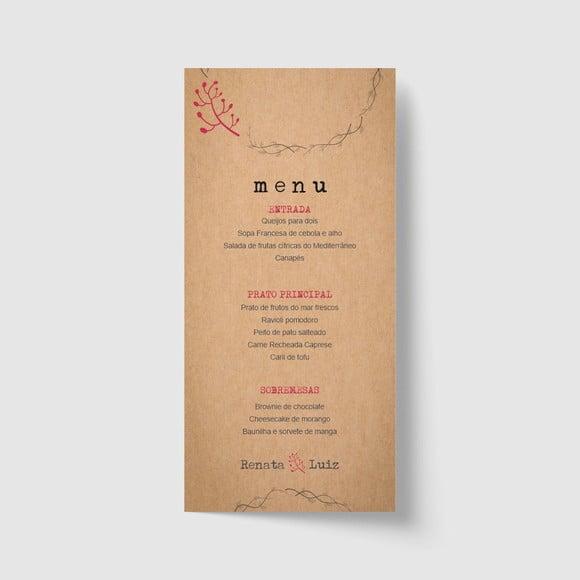 Cardápio / Menu personalizado casamento e festas 10cm x 21cm