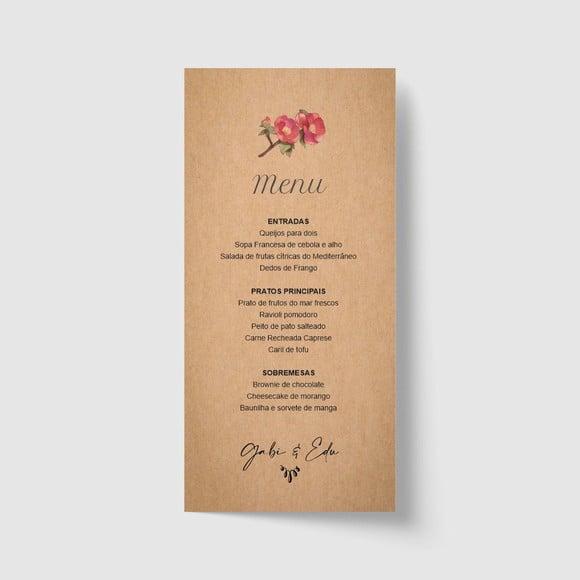 Cardápio / Menu personalizado casamento e festas 10cm x 21cm