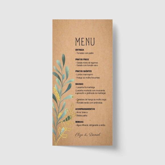 Cardápio / Menu personalizado casamento e festas 10cm x 21cm