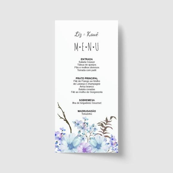 Cardápio / Menu personalizado casamento e festas 10cm x 21cm