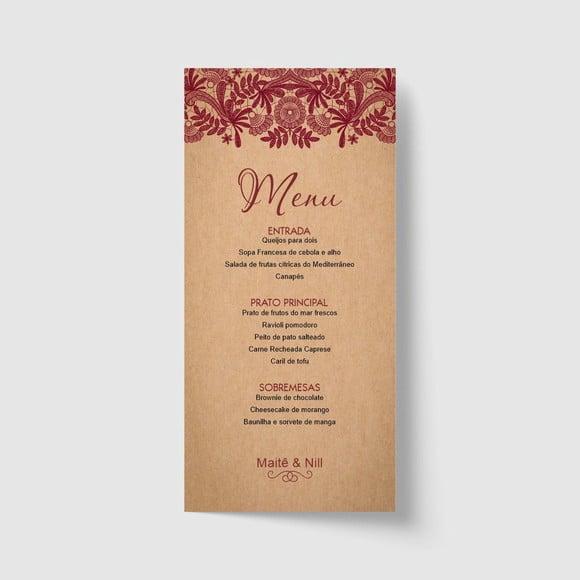 Cardápio / Menu personalizado casamento e festas 10cm x 21cm