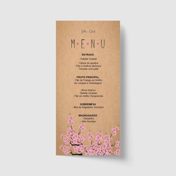 Cardápio / Menu personalizado casamento e festas 10cm x 21cm