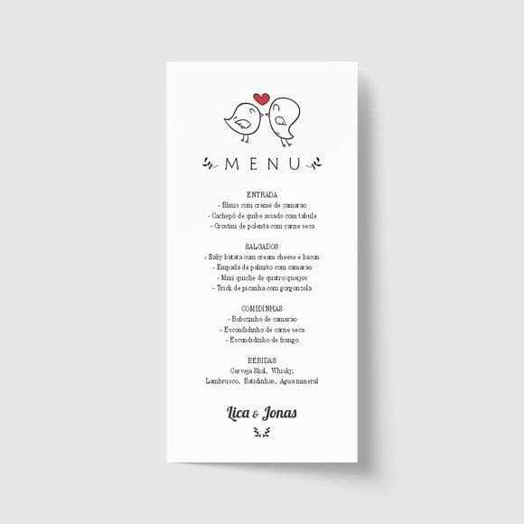 Cardápio / Menu personalizado casamento e festas 10cm x 21cm
