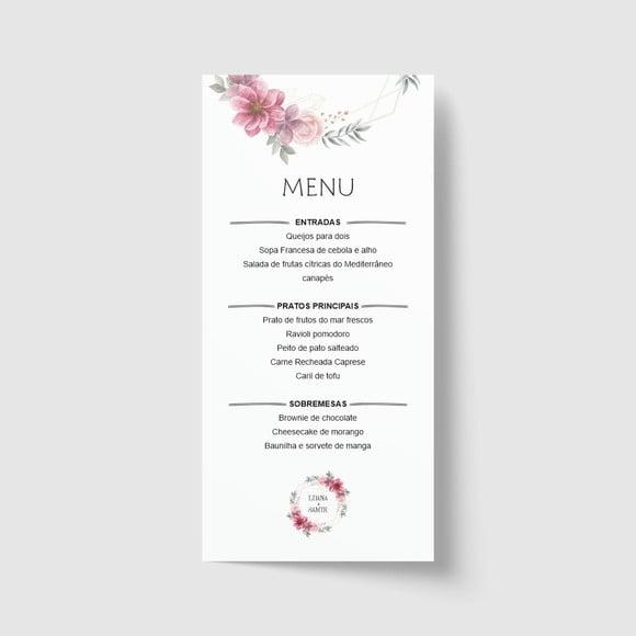 Cardápio / Menu personalizado casamento e festas 10cm x 21cm
