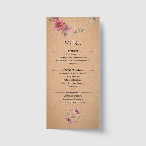 Cardápio / Menu personalizado casamento e festas 10cm x 21cm