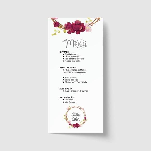 Cardápio / Menu Personalizado Casamento e Festas 10cm x 21cm