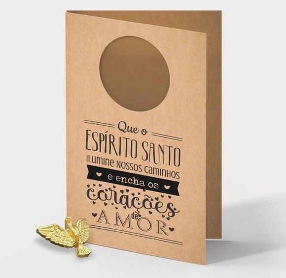 Cartão Batismo Person. c/ Aplique Divino Espírito Santo Ouro