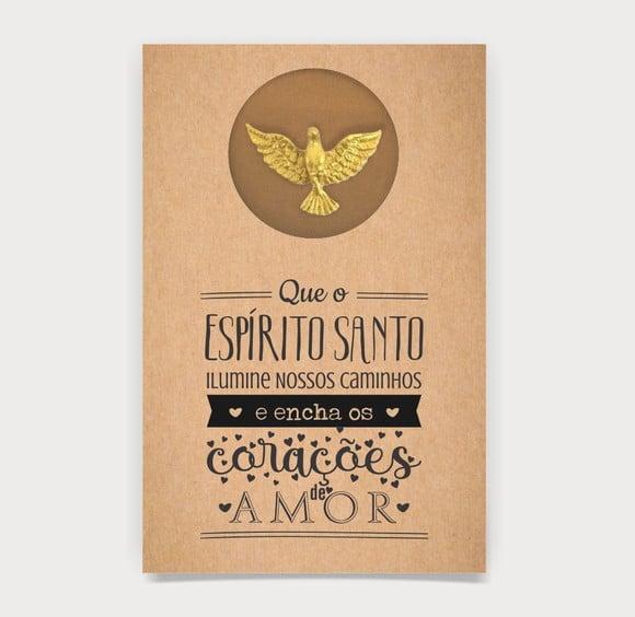 Cartão Batismo Person. c/ Aplique Divino Espírito Santo Ouro