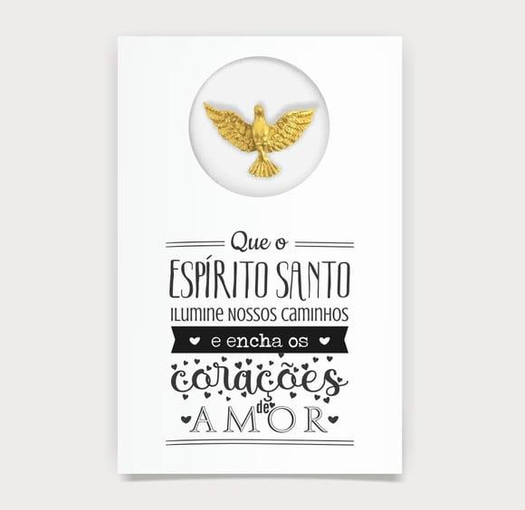 Cartão Batismo Person. c/ Aplique Divino Espírito Santo Ouro