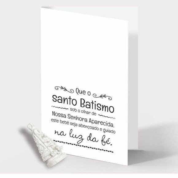 Cartão Batismo Person. c/ Aplique Nossa Senhora Aparecida