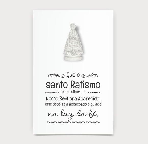 Cartão Batismo Person. c/ Aplique Nossa Senhora Aparecida