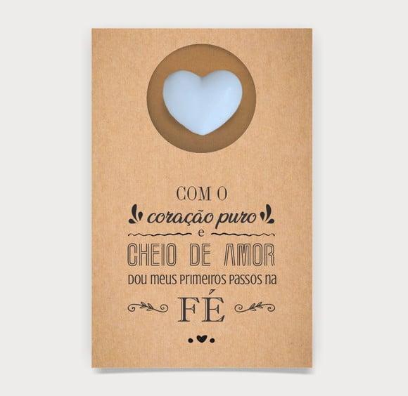 Cartão Batismo Personalizado c/ Aplique Mini Coração Azul.