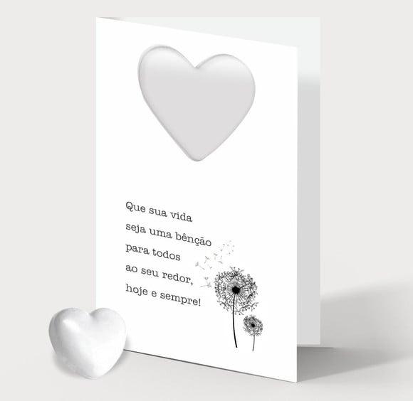 Cartão Batismo Personalizado c/ Aplique Mini Coração Branco.