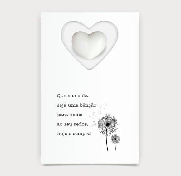 Cartão Batismo Personalizado c/ Aplique Mini Coração Branco.