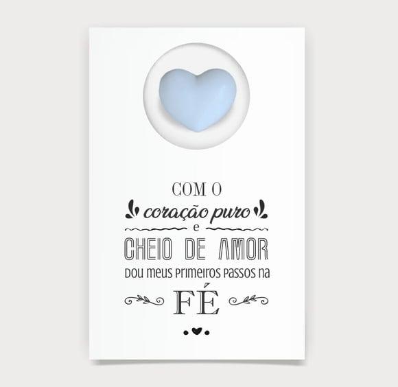 Cartão Batismo Personalizado c/ Aplique Mini Coração Azul.